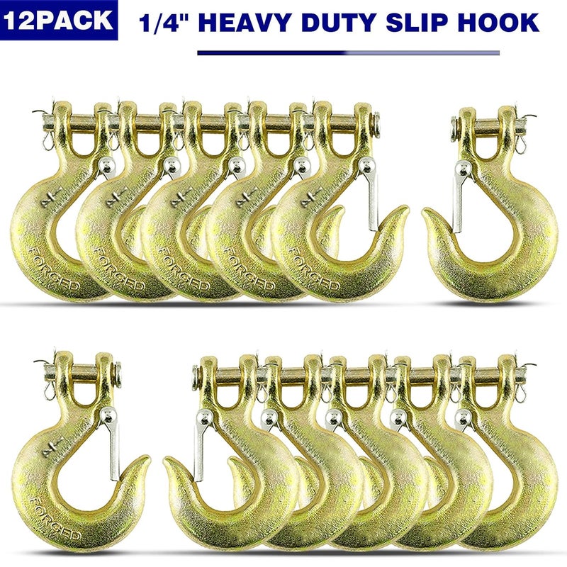 XHMAXE 12 Pack Chain Hooks with Safety Latch, 1/4 Inch Safety Chain Hooks,Heavy Duty Forged G70 Clevis Slip Hook Trailer Truck Transport Tow Hook,1/2in Opening,12,600 Lb Capacity - Image 4